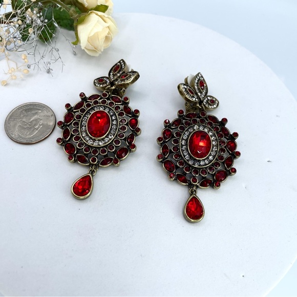 Heidi Daus Crystals Flower Dangle Drop Earrings Clip On